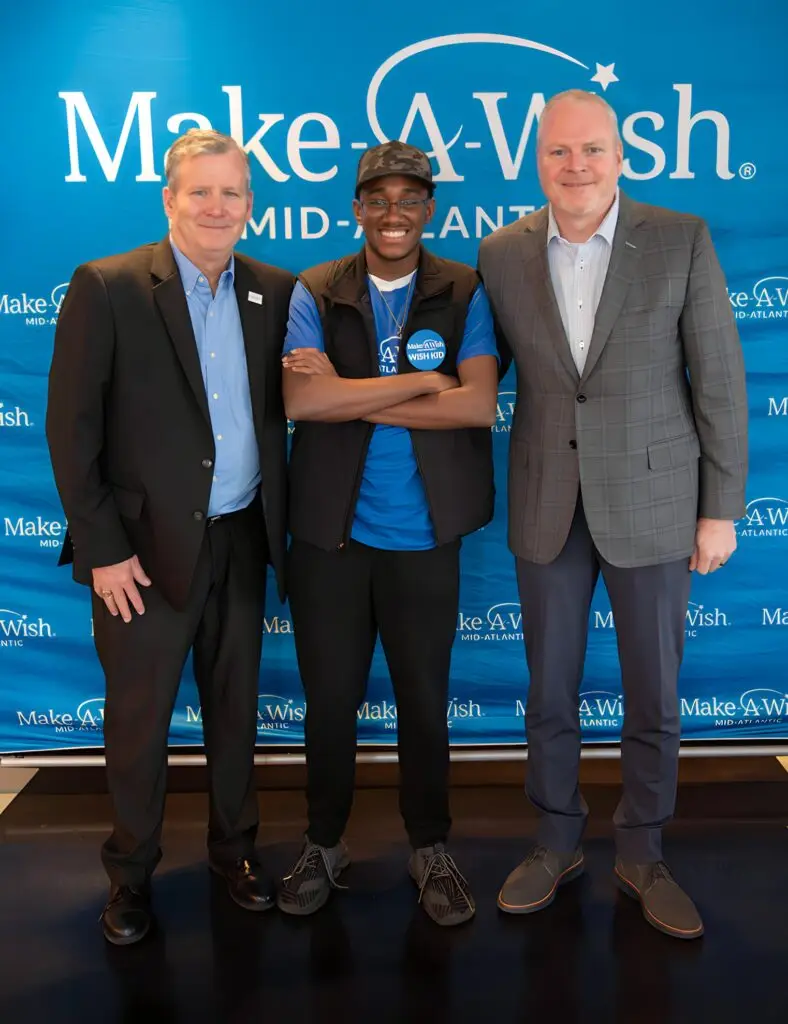 Photo of Mark Cabrey, Wish Kid Page, and Dan Maguire at WTOP Studios after recording a PSA spot for Operation Dream Maker