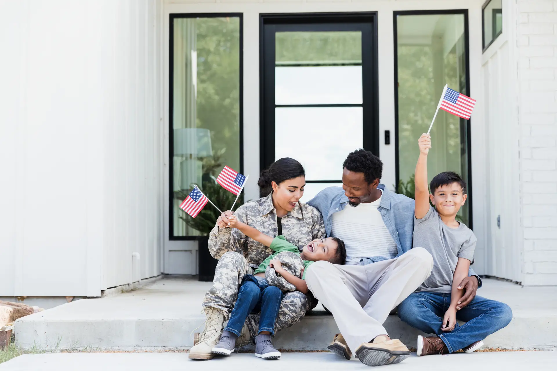 Female soldier is excited to be home with her family